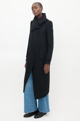 Helmut Lang Black Wool Asymmetrical Maxi Coat