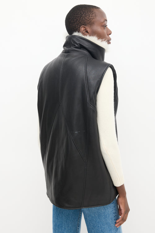 Helmut Lang Black & Cream Leather Shearling Vest