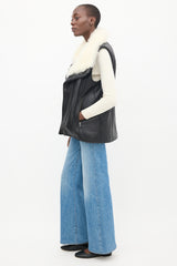 Helmut Lang Black & Cream Leather Shearling Vest