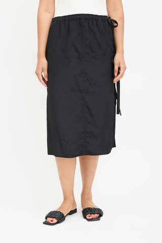 Helmut Lang Black Nylon Wrap Midi Skirt