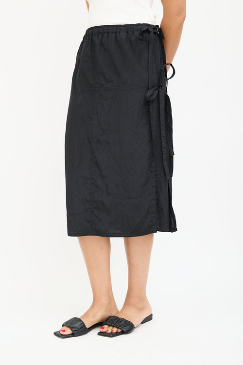 Helmut Lang Black Nylon Wrap Midi Skirt