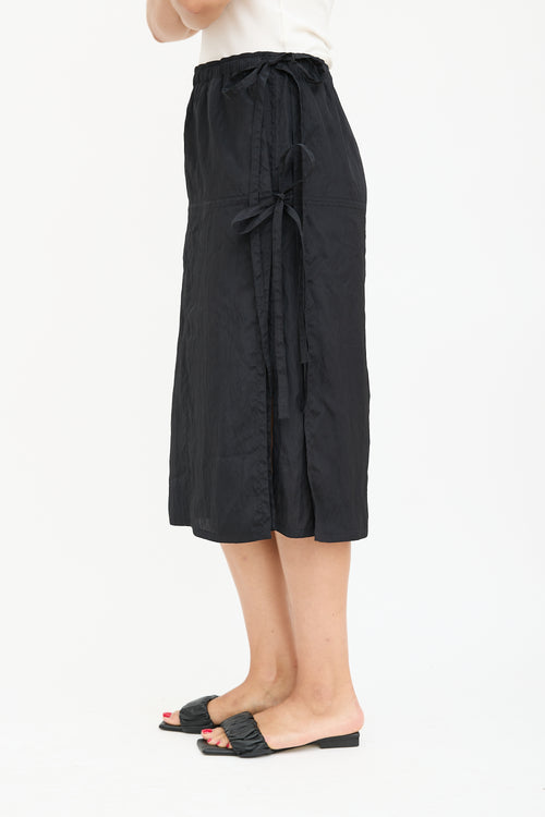 Helmut Lang Black Nylon Wrap Midi Skirt