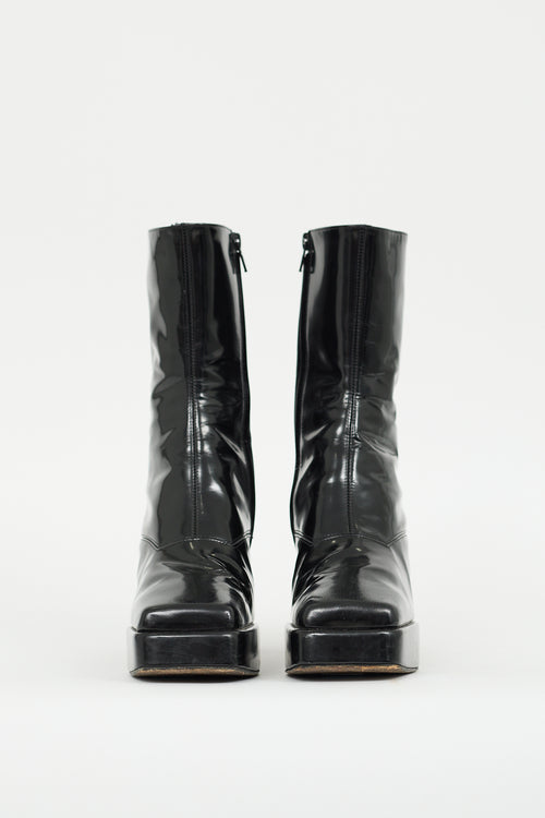 Helmut Lang Black Patent Platform Boot