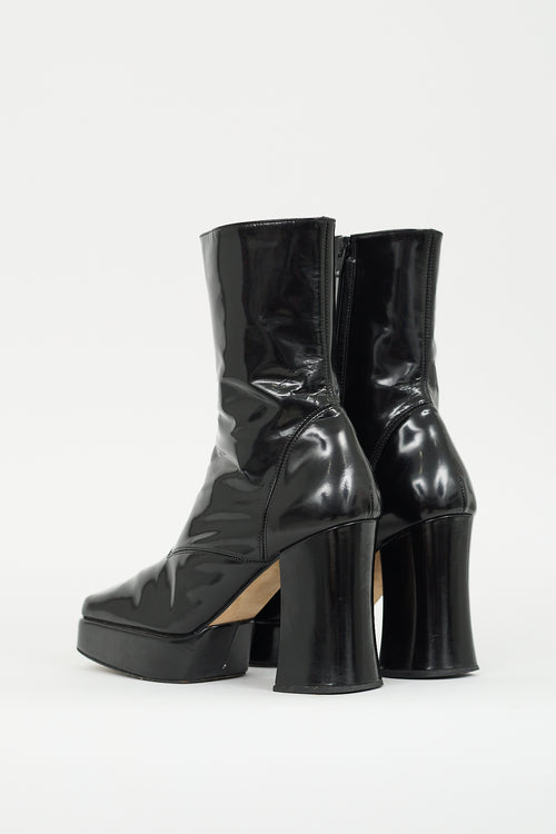 Helmut Lang Black Patent Platform Boot