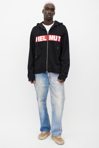 Helmut Lang Black & Red Logo Zip Up Hoodie