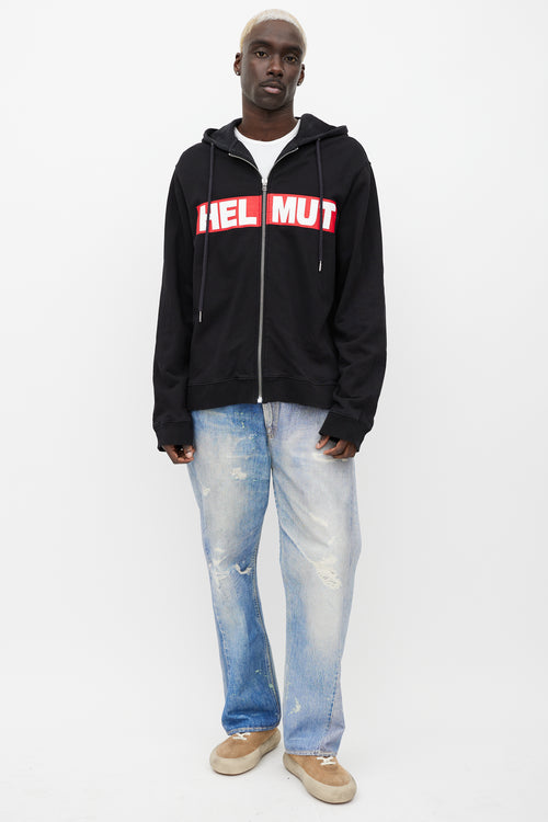 Helmut Lang Black & Red Logo Zip Up Hoodie