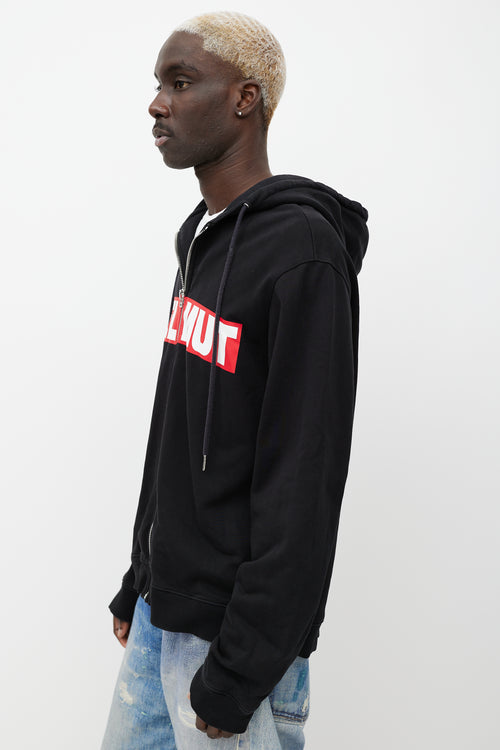 Helmut Lang Black & Red Logo Zip Up Hoodie