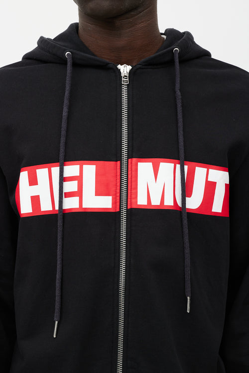 Helmut Lang Black & Red Logo Zip Up Hoodie
