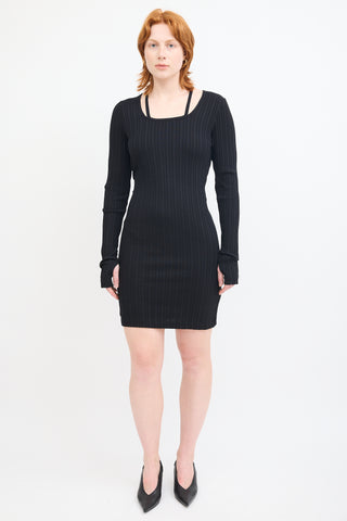 Helmut Lang Black Ribbed Long Sleeve Dress