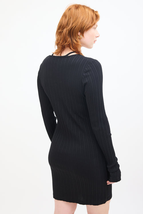 Helmut Lang Black Ribbed Long Sleeve Dress