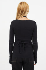 Helmut Lang Black Ribbed Tie Wrap Top