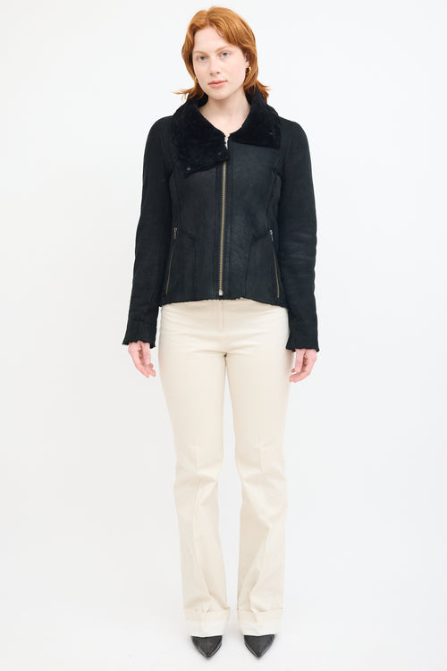 Helmut Lang Black Suede & Shearling Zip Jacket