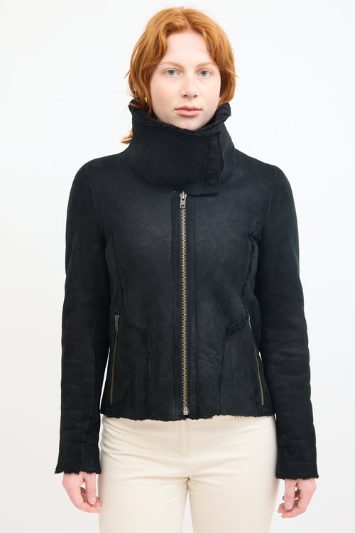 Helmut Lang Black Suede & Shearling Zip Jacket