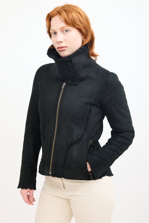 Helmut Lang Black Suede & Shearling Zip Jacket