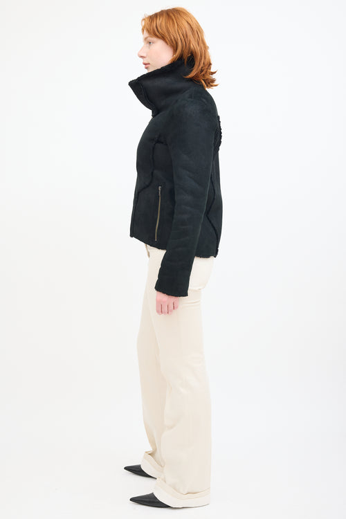 Helmut Lang Black Suede & Shearling Zip Jacket