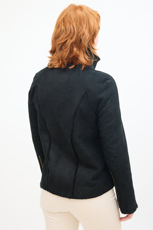 Helmut Lang Black Suede & Shearling Zip Jacket