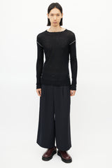 Helmut Lang Black & White Fringe Cashmere Knit Sweater