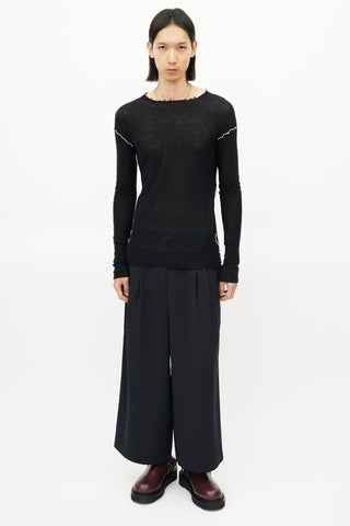 Helmut Lang Black & White Fringe Cashmere Knit Sweater