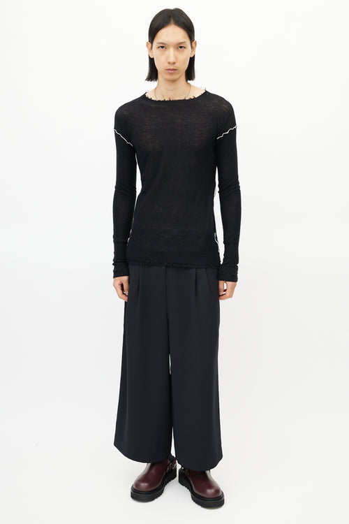 Helmut Lang Black & White Fringe Cashmere Knit Sweater