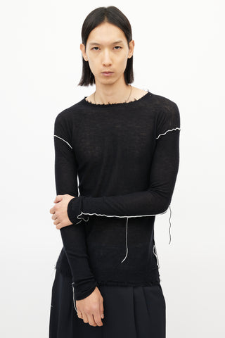 Helmut Lang Black & White Fringe Cashmere Knit Sweater