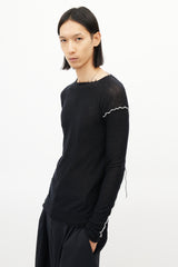 Helmut Lang Black & White Fringe Cashmere Knit Sweater