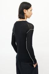 Helmut Lang Black & White Fringe Cashmere Knit Sweater