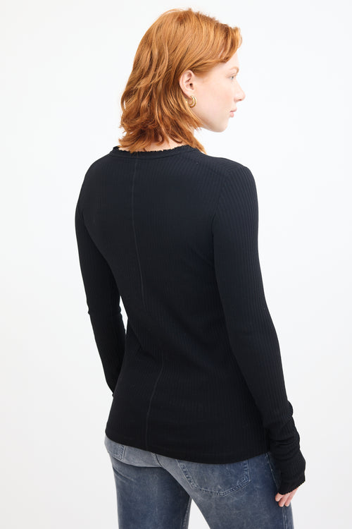 Helmut Lang Black Ribbed Long Sleeve Top