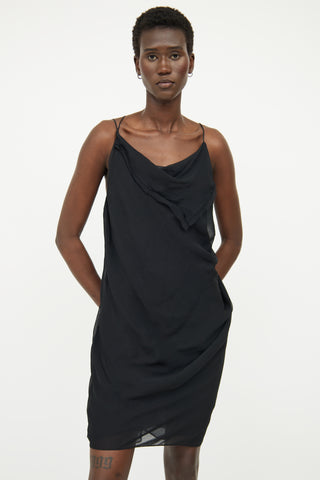 Helmut Lang Black Asymmetrical Shoulder Dress