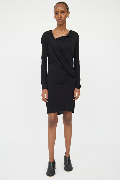 Helmut Lang Black Fitted Draped Panel Dress