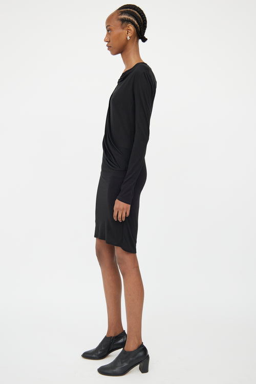 Helmut Lang Black Fitted Draped Panel Dress