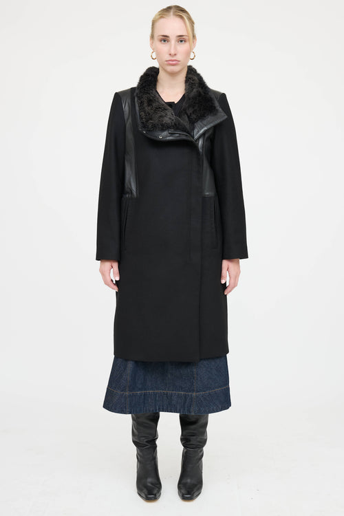 Helmut Lang Wool Fur Trim Coat