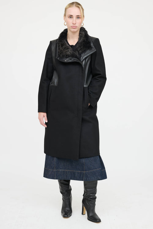 Helmut Lang Wool Fur Trim Coat