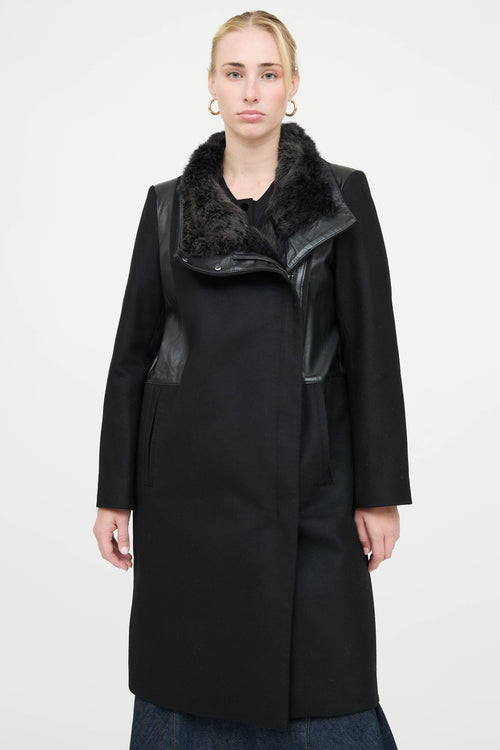 Helmut Lang Wool Fur Trim Coat