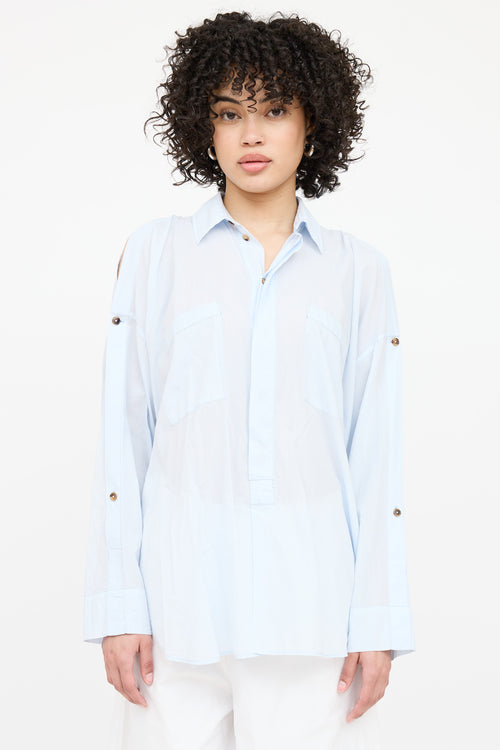 Helmut Lang Cold Shoulder Button Up Top