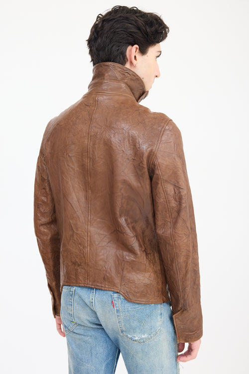 Helmut Lang Brown Leather Crinkled Jacket