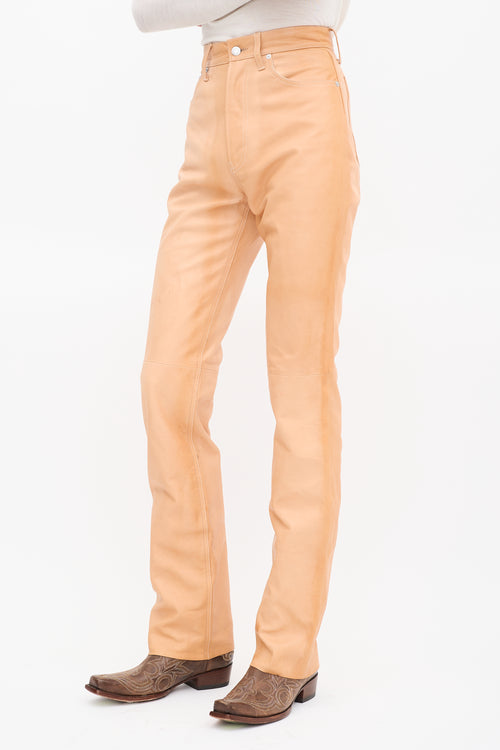 Helmut Lang Brown Leather Femme Hi Bootcut Pants