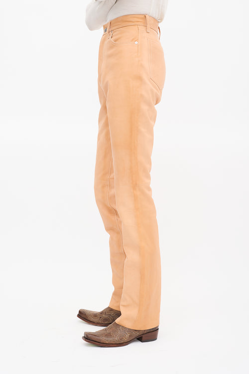 Helmut Lang Brown Leather Femme Hi Bootcut Pants