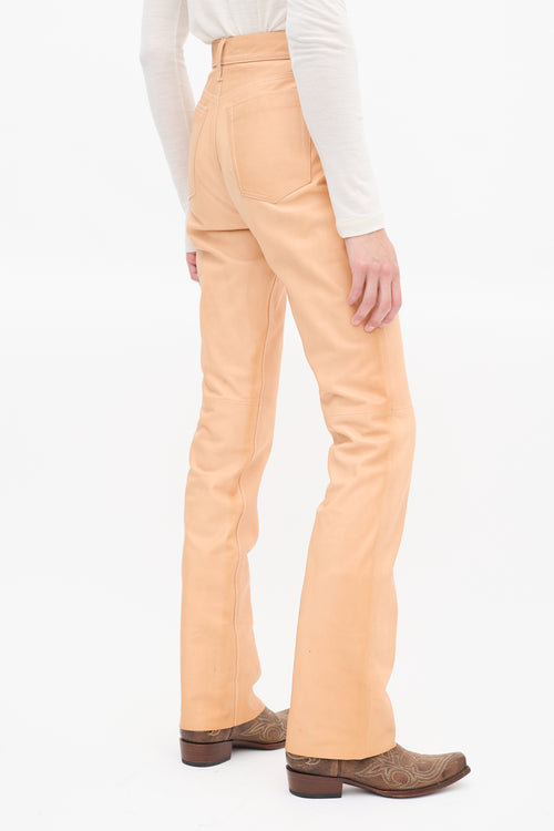 Helmut Lang Brown Leather Femme Hi Bootcut Pants