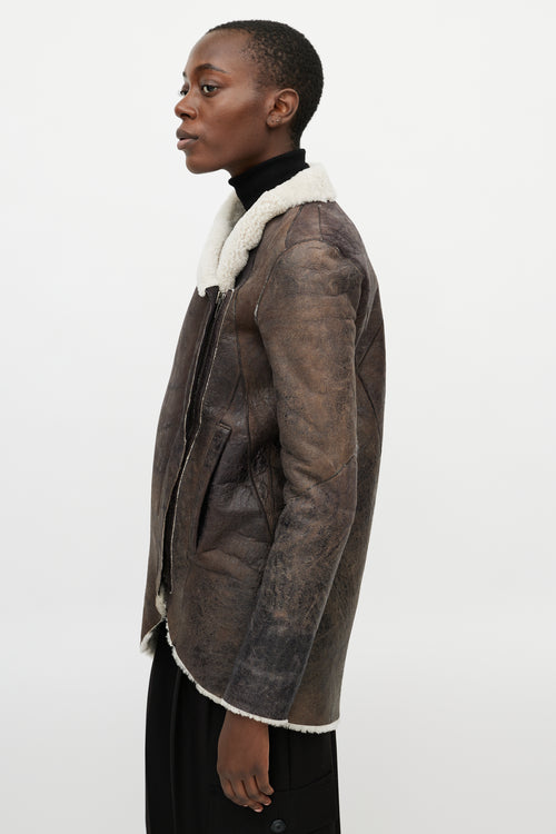 Helmut Lang Brown Leather Shearling Jacket