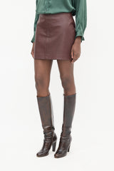 Helmut Lang Burgundy Leather Mini Skirt