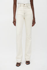 Helmut Lang Cream Contrast Stitch Straight Leg Jeans