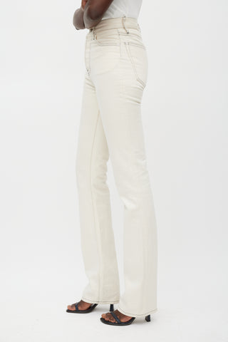 Helmut Lang Cream Contrast Stitch Straight Leg Jeans