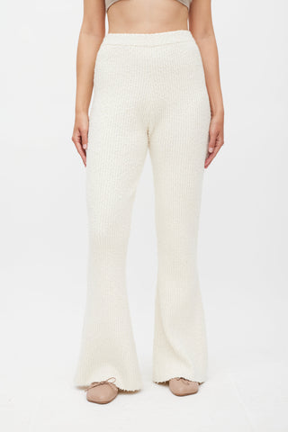 Helmut Lang Cream Boucle Knit Flared Pant