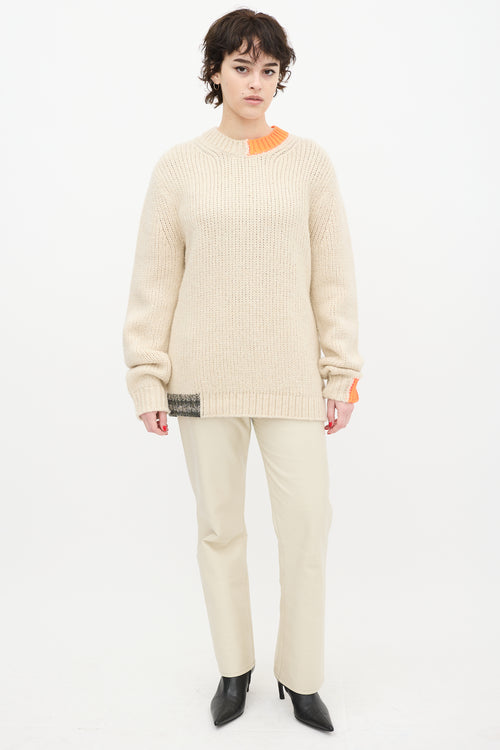 Helmut Lang Cream & Orange Wool Knit Sweater