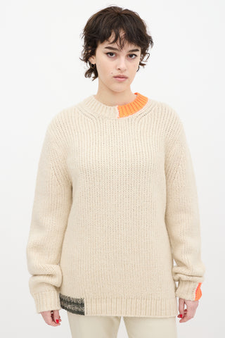 Helmut Lang Cream & Orange Wool Knit Sweater