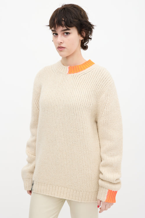 Helmut Lang Cream & Orange Wool Knit Sweater