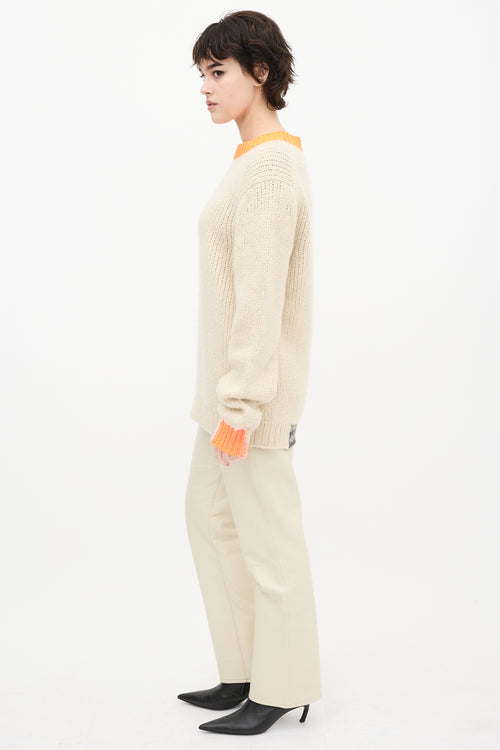 Helmut Lang Cream & Orange Wool Knit Sweater