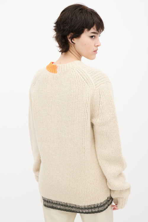 Helmut Lang Cream & Orange Wool Knit Sweater