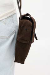 Helmut Lang Dark Brown Suede Strappy Crossbody Bag