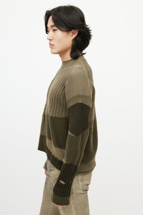 Helmut Lang Green Patchwork Ribbed Sweater